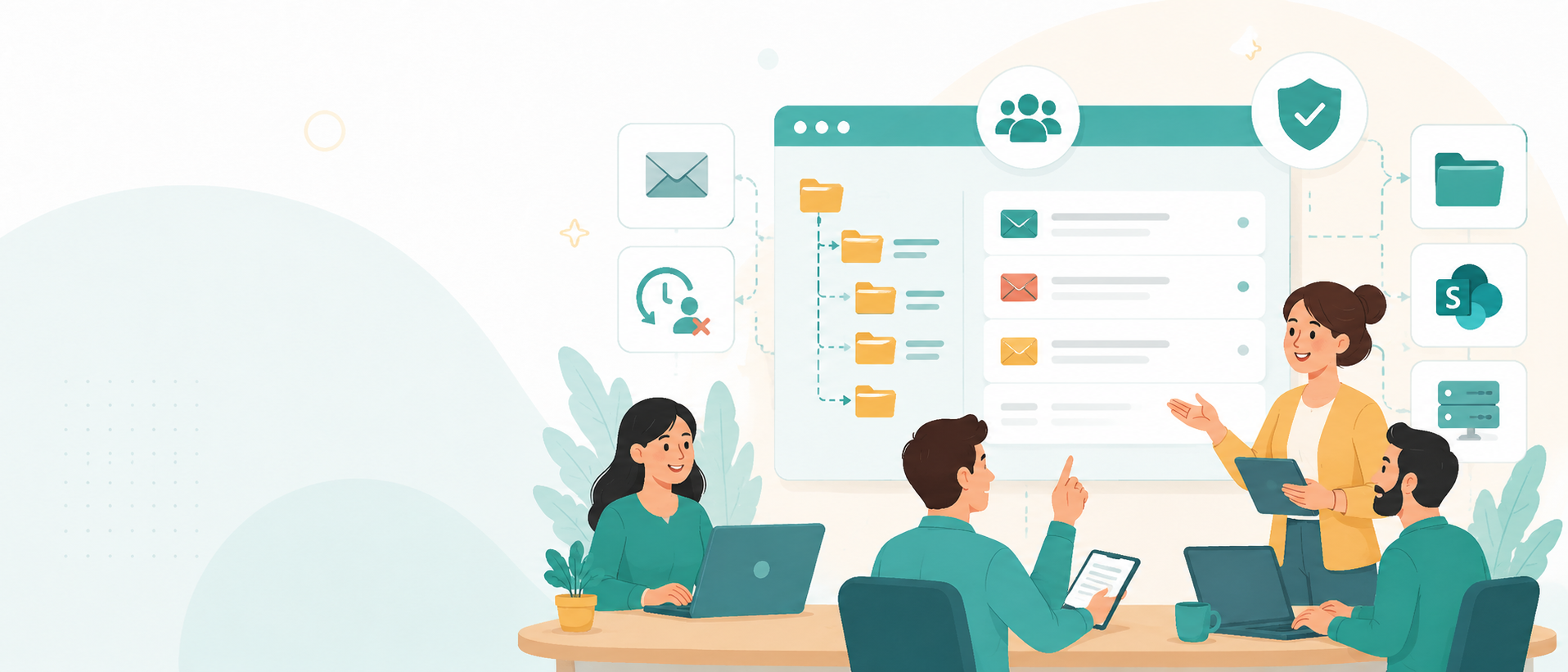 Illustration showing Public Folder and shared filing workflows.